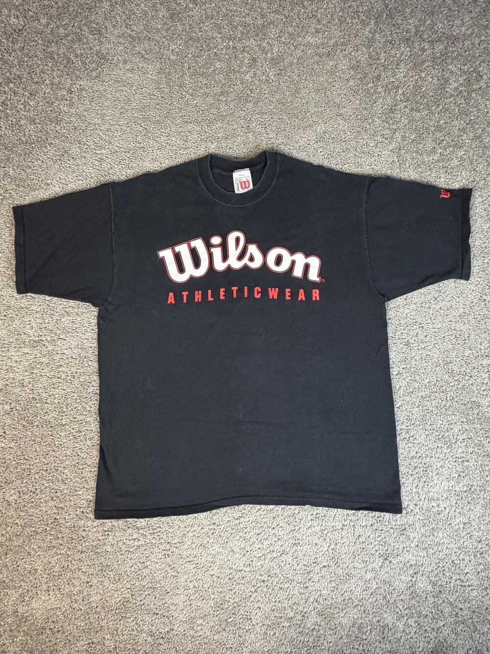 Vintage Wilson Shirt Mens XL Black Athleticwear Graphic Crew Neck Cotton Jersey